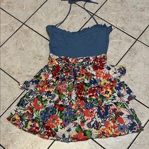 Jet Collection Halter neck dress w/floral tiered skirt S